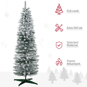 5ft Tall Pencil Artificial Christmas Tree, Holiday Décor with Snow Flocked Branches, Green – view 10