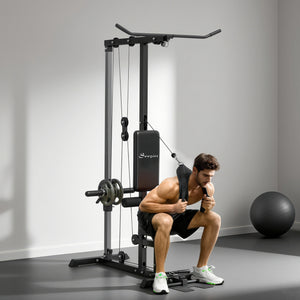 Soozier Lat Pull Down Machine, High / Low Pulley Machine with Adjustable Seat and Flip-Up Footplate