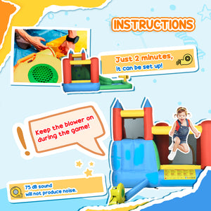Kids Inflatable 6 in 1 Bouncy Castle House Trampoline Slide Water Pool Gun Climbing Wall Basket with Inflator for Kids Age 3-12 Summer 11.5' x 8.8' x 7' Multi-color
