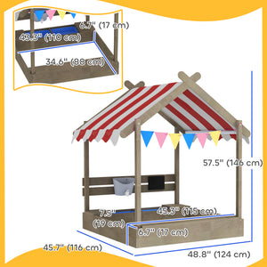 Outdoor Wooden Sandbox with Cover for 3-7 Years Old, Backyard, Brown – view 9