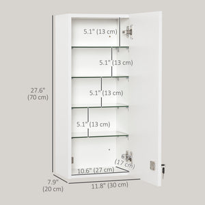 Wall Mount Medicine Cabinet, 5-tier Lockable Bathroom Cabinet with 2 Keys and Adjustable Shelves, White