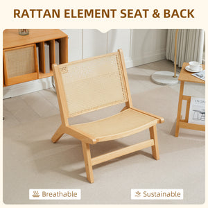 Rattan Accent Chair, Mid-Century Leisure Chair with Rubber Wood Frame, for Bedroom Living Room, Natural