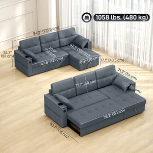 Convertible Sectional Sofa Bed, Pull Out Sleeper Sofa Couch with USB‑A+C, Chaise Storage – view 9