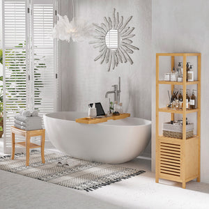 20" Bamboo Shower Bench Bathroom Stool Spa Bath Seat Organizer Storage Shelf