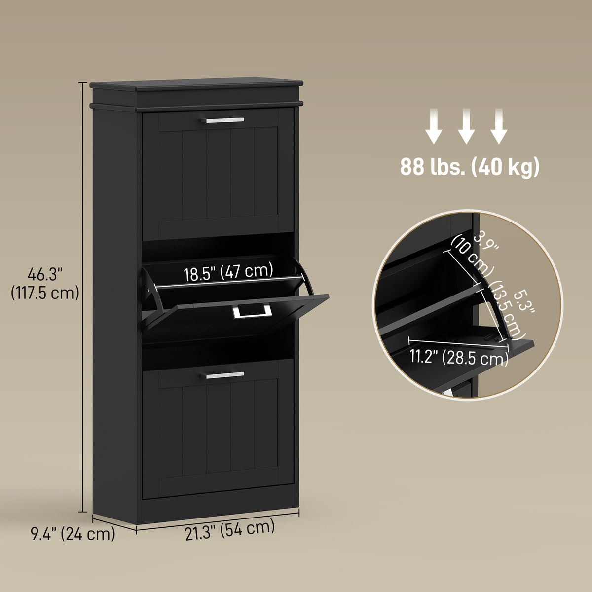 Slim Shoe Cabinet with 3 Flip Drawers and Adjustable Shelves, Narrow Shoe Cabinet for 15 Pairs of Shoes – view 2