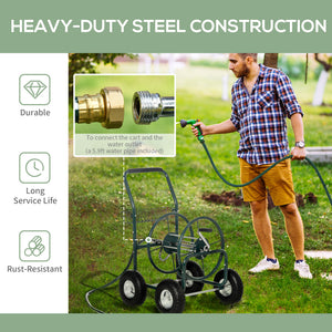 Garden Hose Reel Cart, Portable Hose Organizer with Hose Guide System, 4 Wheels & Storage Basket for Yard, Garden, Farm