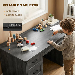 55" Computer Desk with 7 Drawers, Farmhouse Executive Desk for Home Office, Study, Bedroom, Black Wood Grain – view 6