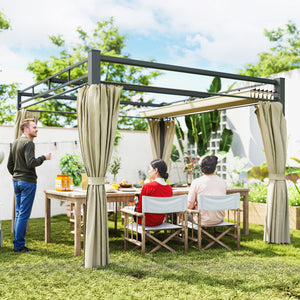 10' x 10' Outdoor Gazebo, Retractable Pergola Canopy with Curtains, UPF30+ Free Standing Metal Pergola Kit – view 7