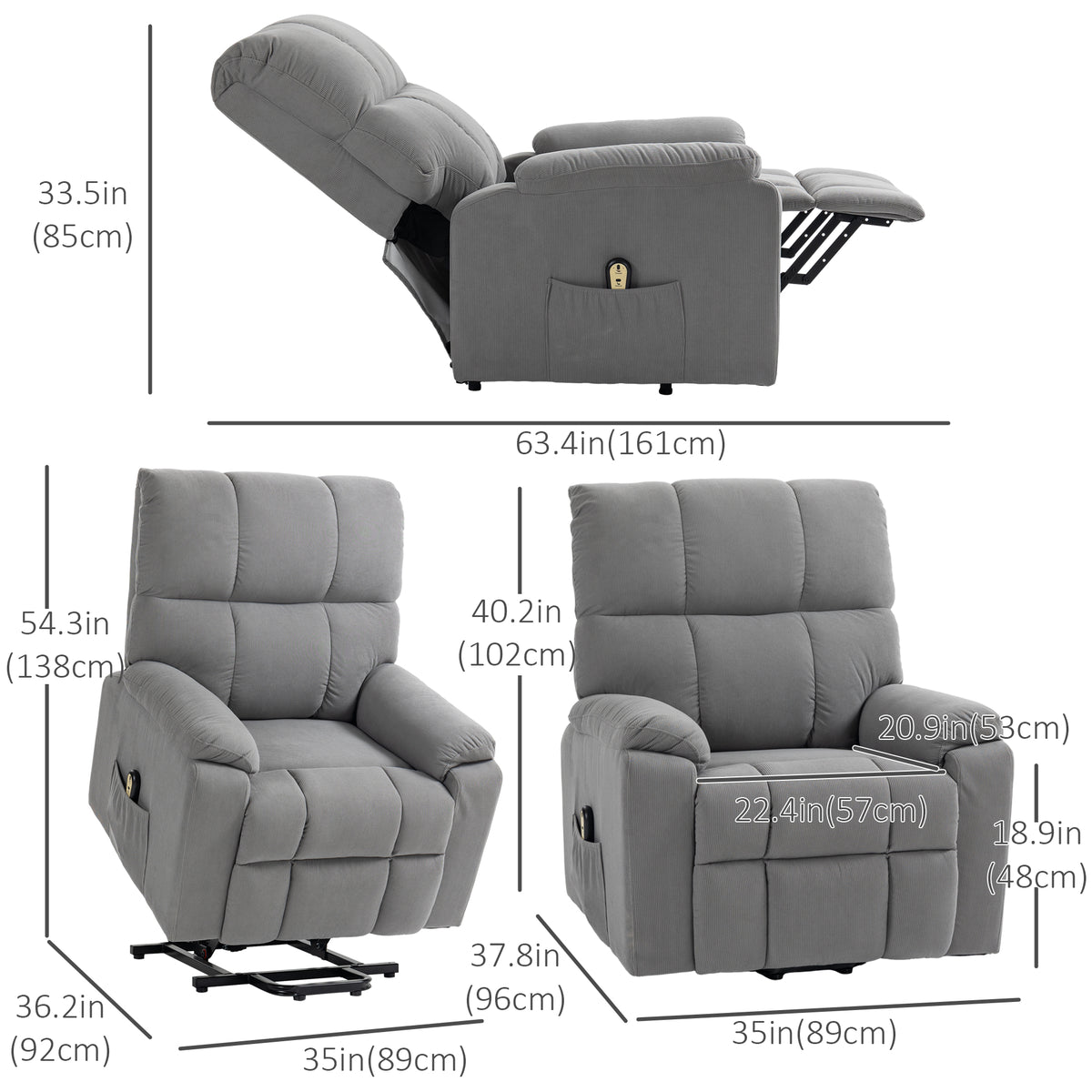Lift Chair for Seniors, Microfibre Upholstered Electric Recliner Chair with Remote, Quick Assembly, Grey