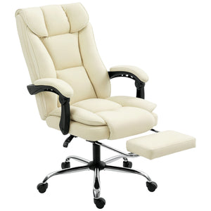 Executive Office Chair, Pet-Friendly Leather Ergonomic Desk Chair with Footrest, Swivel Recliner, Beige