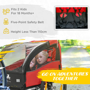Aosom 2 Seat Bike Trailer for Kids, Baby Stroller with Storage Bag, 5 Point Harness, Bicycle Trailer with 20" Wheels