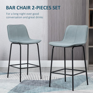 Bar Stools Set of 2, Upholstered Counter Height Bar Chairs, Kitchen Stools with Steel Legs