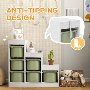 Qaba 3 Layers Toy Storage Organizer Kids Bookshelf Children Toy Storage w/ 6 Plastic Bins
