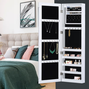 Mirror Jewellery Cabinet Armoire with Full Length Mirror, Wall Mounted Jewellery Organizer, White