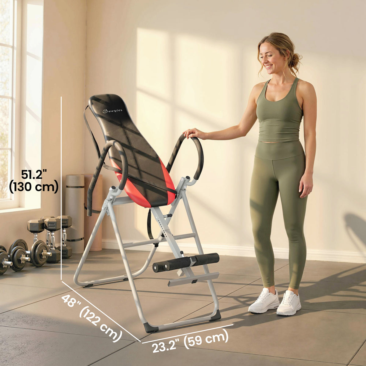 Soozier Inversion Table, Heavy Duty Folding Inversion Table with Adjustable Ankle Lock and Safety Belt for Pain Relief Therapy