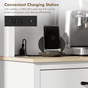69" Kitchen Pantry Cabinet with Charging Station Kitchen Cabinet with Microwave Stand 7 Gallon Trash Can – view 12
