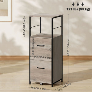 Vertical Filing Cabinet, Tall File Cabinet with 2 Drawers, Hanging Bars for Letter and A4 Size, Rustic Brown – view 9