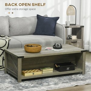 Farmhouse Coffee Table with Drawer and Storage Shelf, Rustic Center Table for Living Room, Meeting Room, Grey