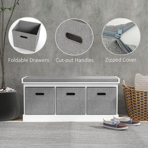 Shoe Storage Bench with Seat, Entryway Bench Seat with Cushion, 3 Fabric Drawers for Hallway, Dark Grey – view 19