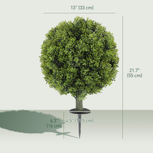 Artificial Boxwood Topiary Trees Set of 2 with Ground Stake, UV Resistant Fake Plants for Indoor Outdoor, Green