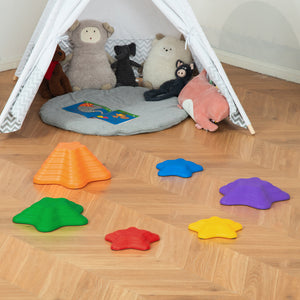 6PCs Larger Size Balance Stepping Stones for Kids with Non-slip Bottom, Stackable Obstacle Course Outdoor Indoor, Play River Rocks with Starfish Style
