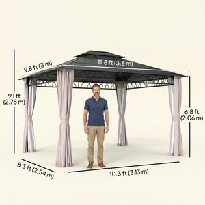 10' x 10' Outdoor Hardtop Gazebo Canopy w/ Double PC Roof, Steel Frame, Nettings – view 30