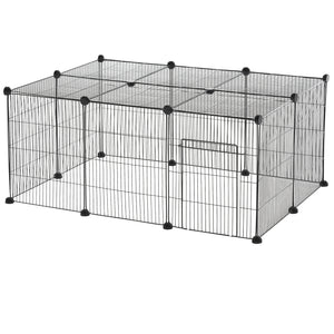 Small Animal Cage for Bunny, Guinea Pig, Chinchilla, Hedgehog, Portable Pet Enclosure with Door, 16 Panels