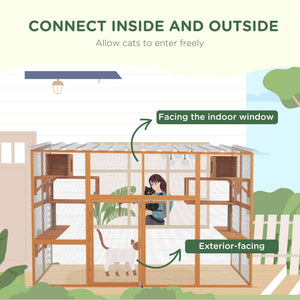 Large Outdoor Catio with 2 Condos, Jumping Platforms, Waterproof Roof, Orange