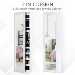 Mirror Jewellery Cabinet Armoire with Full Length Mirror, Wall Mounted Jewellery Organizer, White