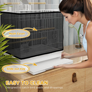 36" Bird Cage with Accessories, Handle, Mesh Cover, Tray, White