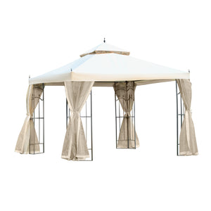 10' x 10' Steel Outdoor Patio Gazebo Canopy with Removable Mesh Curtains, Display Shelves, & Steel Frame