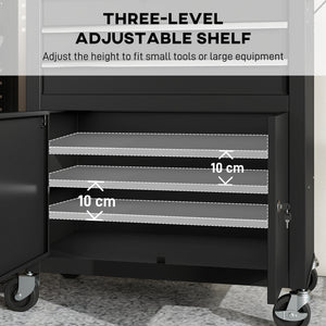 Rolling Tool Cabinet with Pegboard, Lockable Tool Chest, Mobile Tool Storage Organizer for Garage and Workshop, Black