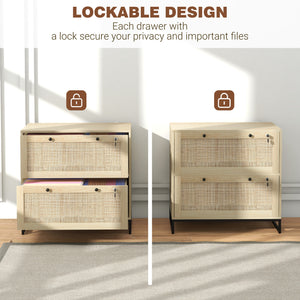2-Drawer Filing Cabinet with Lock, Rattan File Cabinet with Adjustable Hanging Bar, Natural – view 5