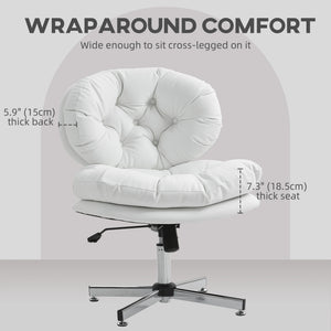 Computer Desk Chair, Armless Office Chair with Wide Padded Seat and Adjustable Height, Cream White – view 38