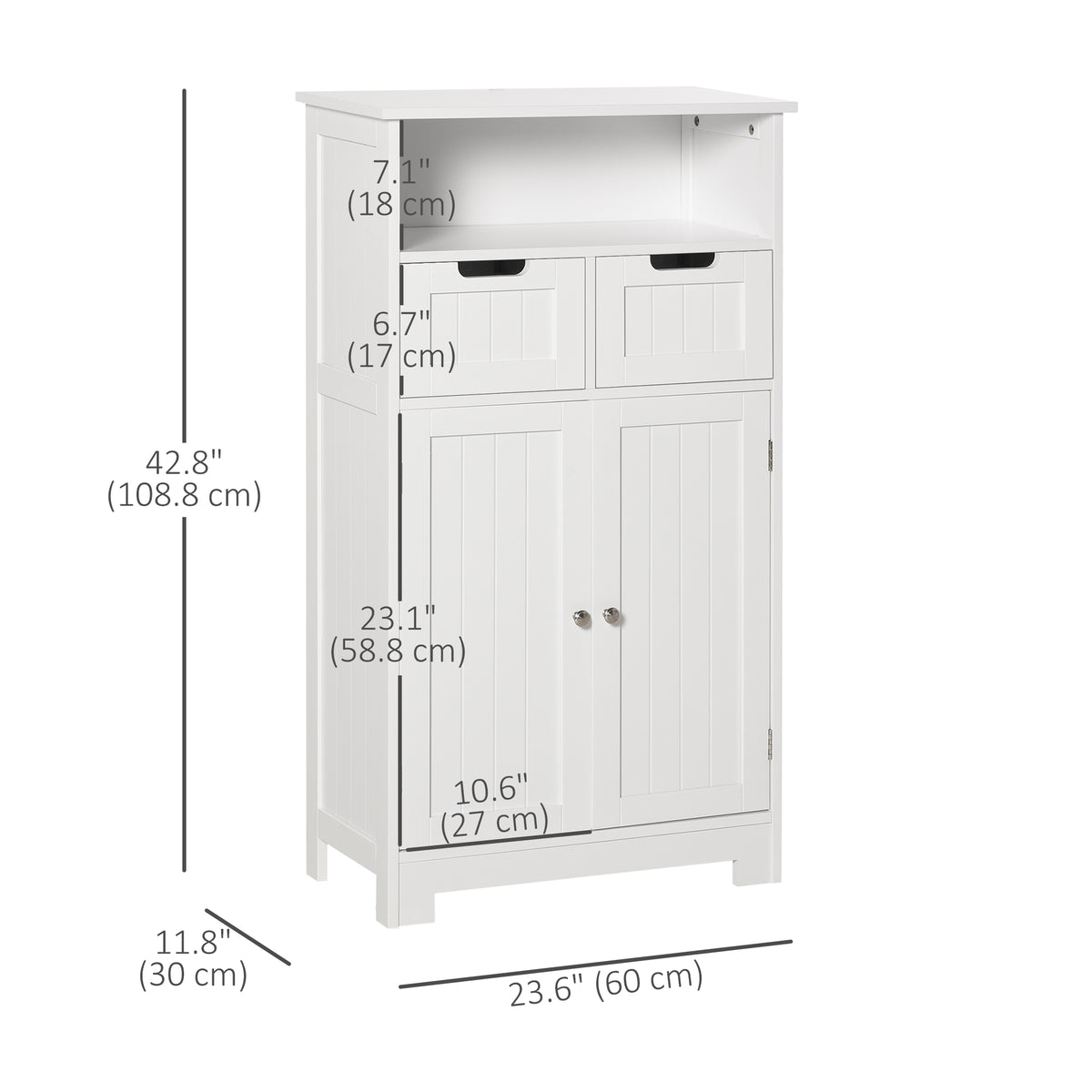 Freestanding Bathroom Cabinet with Adjustable Shelf and Drawers, Small Cabinet for Bathroom, Living Room, White