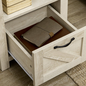 Side Table with Storage, Farmhouse End Table with Drawer, Open Shelf and Barn-style Panel – view 6