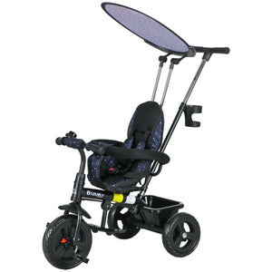 Qaba 6 in 1 Kids Tricycle with Removable Handlebar and Canopy, Navy