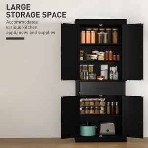 72" Kitchen Storage Cabinet, Farmhouse Kitchen Pantry Cabinet with 4 Barn Doors, Drawer – view 4