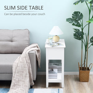Flip Top End Table, Side Table with Storage Shelf and Cable Management, Narrow Nightstand for Living Room, Bedroom, White
