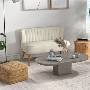 Modern 2 Seat Sofa for Bedroom, Upholstered Two Seater Couch with Rubber Wood Legs, Cream White