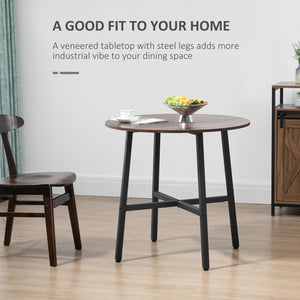 Ф31.5" Dining Room Table, Industrial Style Kitchen Table Round with Steel Legs, Rustic Brown