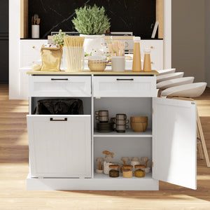 Hidden Garbage Bin Cabinet, Tilt Out Trash Cabinet w/ 2 Drawers, Freestanding Kitchen Island for Laundry – view 14