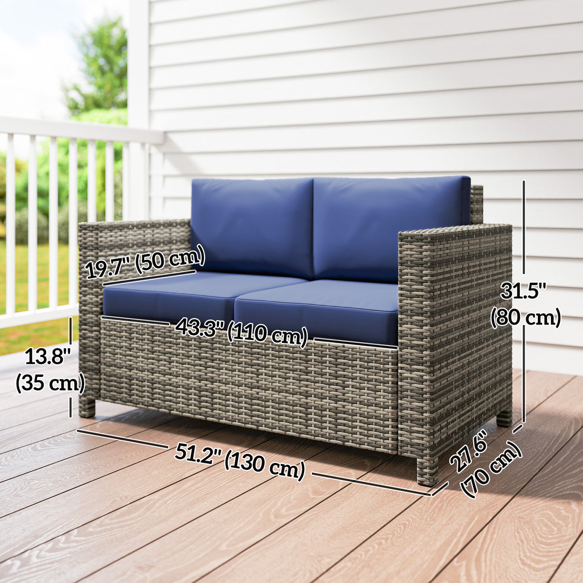 Wicker Outdoor Sofa, All Weather Patio Couch Loveseat with Cushions for Balcony, Deck, Garden, Poolside – view 2
