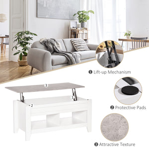 Lift Top Coffee Table with Hidden Storage Compartment and Open Shelves, Lift Tabletop Pop-Up Center Table for Living Room, Dark Walnut