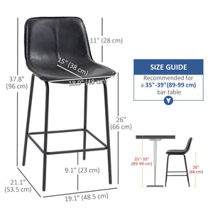 Bar Stools Set of 2, Upholstered Counter Height Bar Chairs, Kitchen Stools with Steel Legs