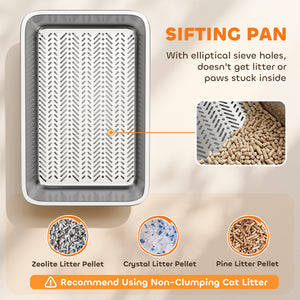 Stainless Steel Litter Box, XL Sifting Cat Litter Box for Medium and Large Cat, Non-Sticky, Odour Free, Easy Clean