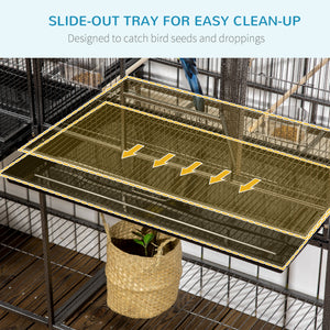64" Extra Large Bird Cage, Rolling Metal Parrot Cage, Bird House with Detachable Rolling Stand – view 8