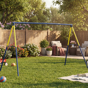 Qaba Kids Swing Set, Heavy Duty Metal 2 Seat Swing Stand Set with Ground Stakes, Supports 150 kg, Indoor Outdoor, Blue