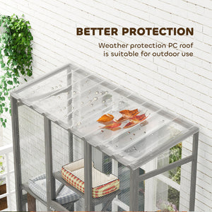 Large Outdoor Catio with 6 Jumping Platforms, Scratching Post, 2 Ramps, Waterproof Roof, Grey – view 6