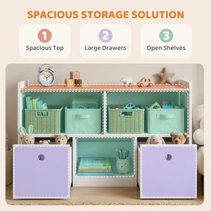 Qaba Toy Storage Organizer, Toy Organizers and Storage with 2 Movable Drawers and 3 Cubbies for Playroom, Nursery, White